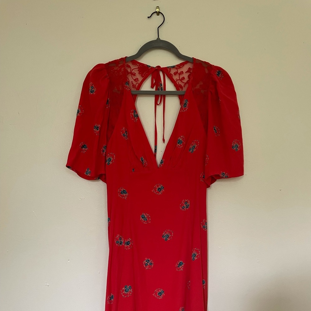 Free People Mockingbird Coral Red Backless Dress